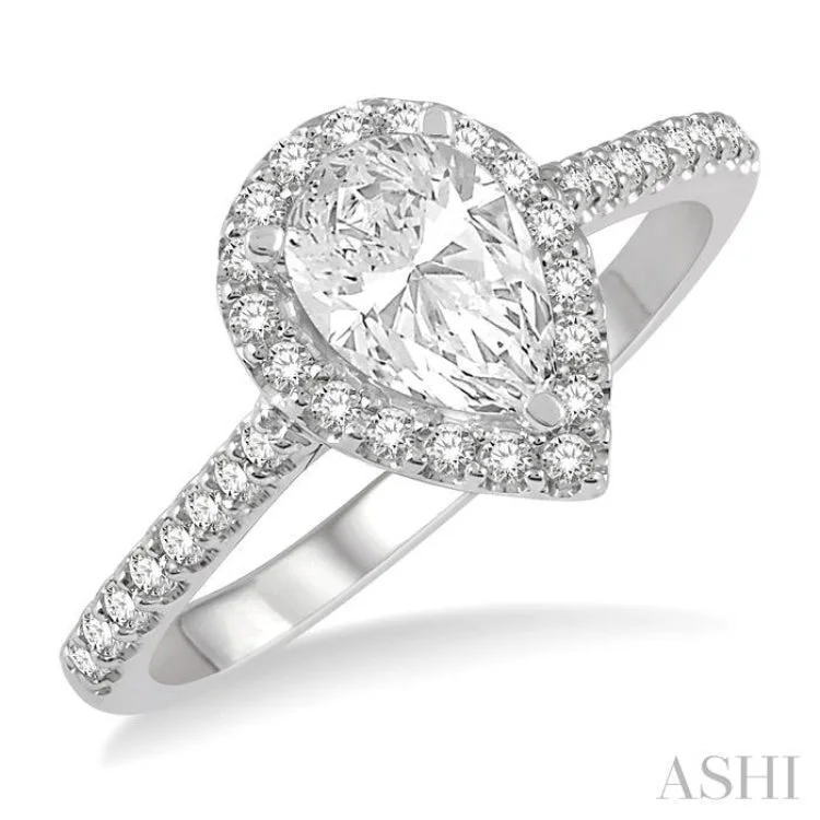 Ladies engagement rings limited editions-1/2 Ctw Pear Shape Semi-Mount Diamond Engagement Ring in 14K White Gold