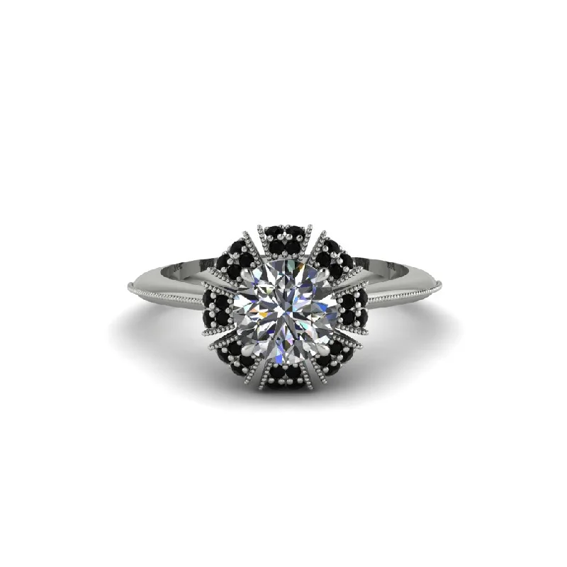 Ladies engagement rings vintage looks-Black Diamond Crown Halo Engagement Ring - Annie No. 33