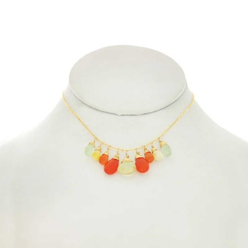 Orange & Lemon - Lemon Topaz, Orange Carnelian, Opal, Prenite Drops Necklace