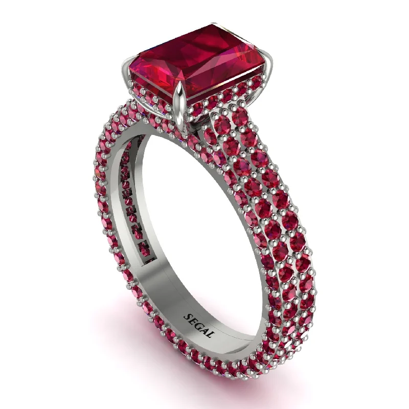 Ladies engagement rings personalized-Radiant Cut Ruby Pave Engagement Ring - Kenzie No. 57