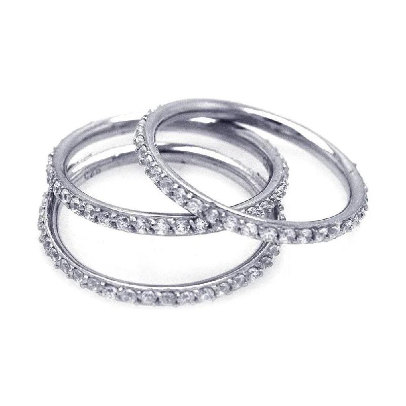 Ladies rings popular brands-Silver 925 Rhodium Plated CZ Stackable Ring Set - STR00513