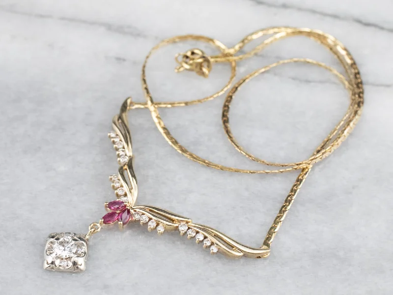 Mixed Era Diamond and Ruby Necklace