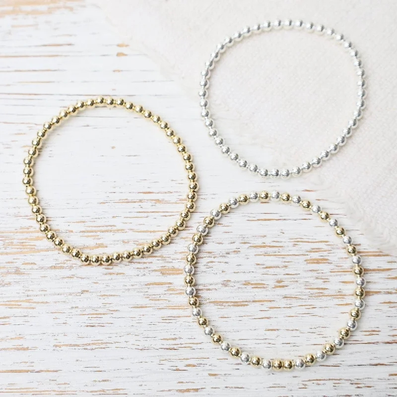 Ladies bracelets unique designs-4mm Classic Ball Bracelet in Silver, Gold, or Two Tone