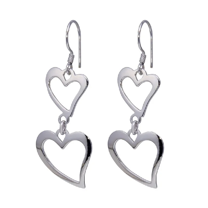 Ladies rings size guide-Silver 925 Rhodium Plated Two Graduated Open Heart Hook Earrings - DSE00008