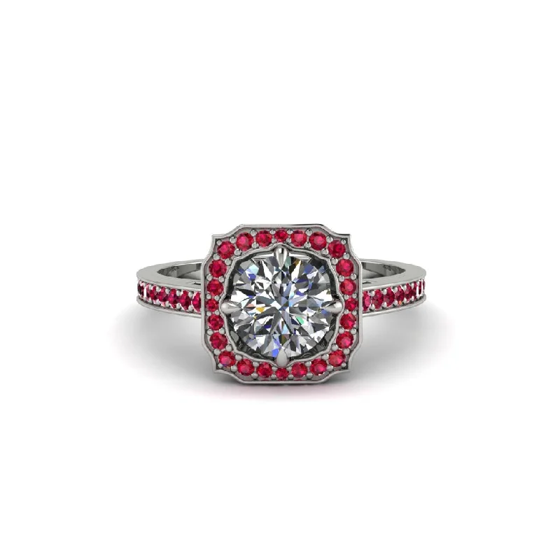 Ladies engagement rings floral patterns-Diamond Cathedral Halo Engagement Ring - Luciana No. 48