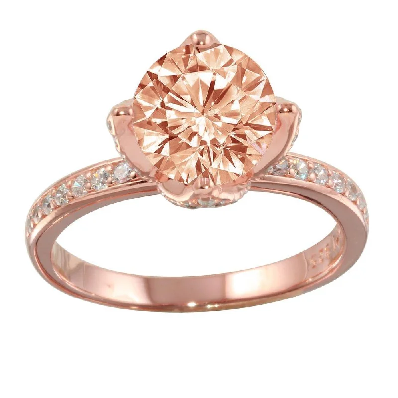 Ladies rings care advice-Rose Gold Plated 925 Sterling Silver CZ Ring - STR01099