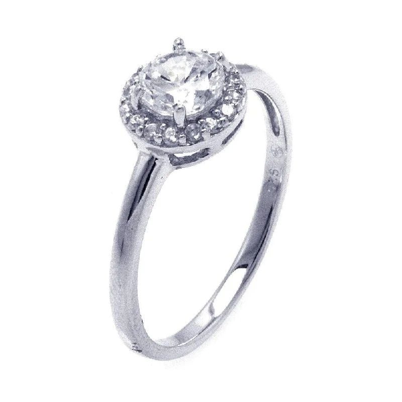 Ladies rings ethnic patterns-Silver 925 Rhodium Plated Round Clear Cluster CZ Ring - STR00821