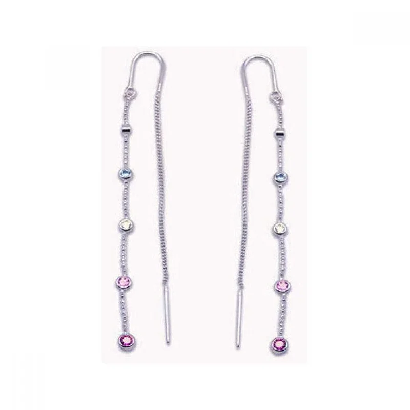 Ladies rings investment value-Silver 925 Rhodium Plated Multicolor CZ Single Strand Dangling Hook Earrings - STE00084