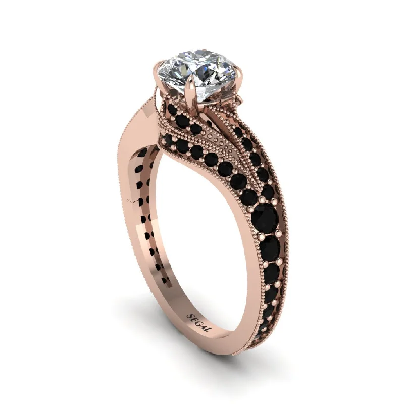 Ladies engagement rings twisted designs-Black Diamond 14K Gold Pave Engagement Ring - Magnolia No. 32