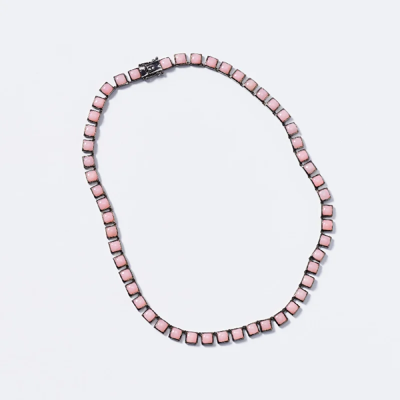 Small Pink Opal Tile Rivière Necklace