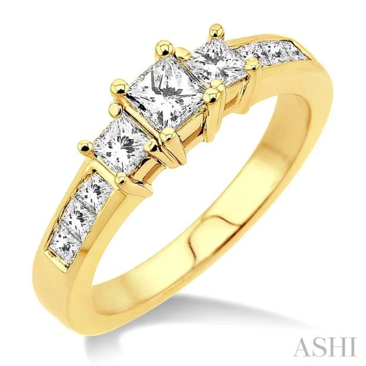 Ladies engagement rings small diamonds-1 Ctw Nine Stone Princess Cut Diamond Engagement Ring in 14K Yellow Gold