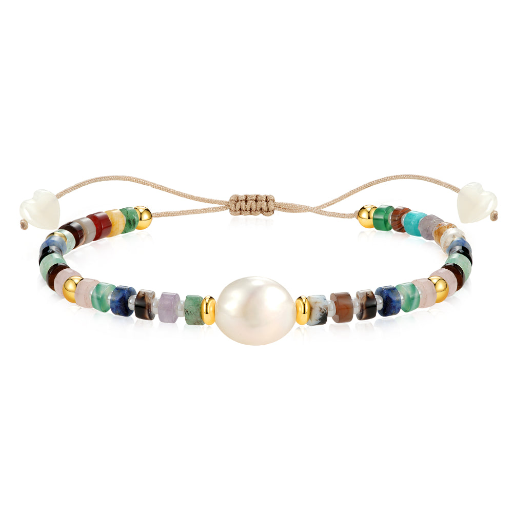 Ladies bracelets fashion choices-Adjustable Healing Crystal Bracelet Natural Multi-Gemstone Beads with Irregular Pearl