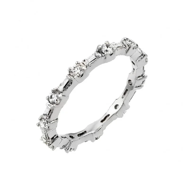 Ladies rings wedding accessories-Silver 925 Rhodium Plated Clear CZ Stackable Eternity Ring - BGR00762