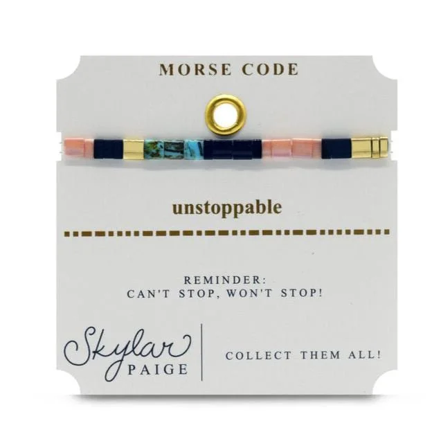 Ladies bracelets online shopping-Unstoppable - Morse Code Tila Beaded Bracelet