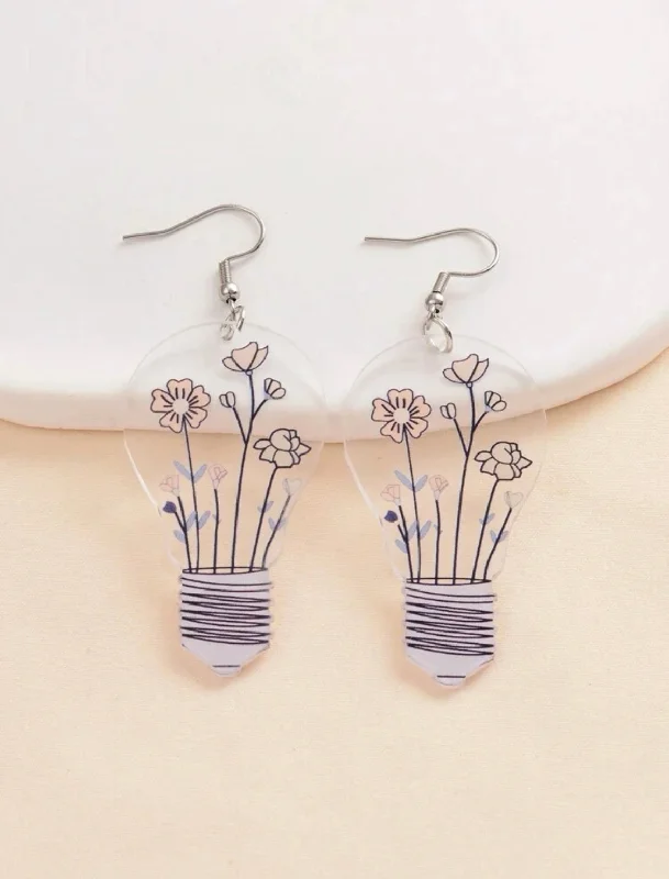 Ladies rings cute accents-Acrylic Lightbulb and Flower Earring