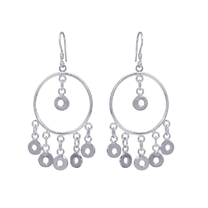 Ladies rings affordable finds-Silver 925 Rhodium Plated Multiple Open Black Circles Dangling Chandelier Hook Earrings - DSE00071