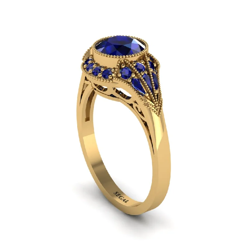 Ladies engagement rings custom styles-Sapphire Vintage-Inspired Besel Engagement Ring - Makenzie No. 73