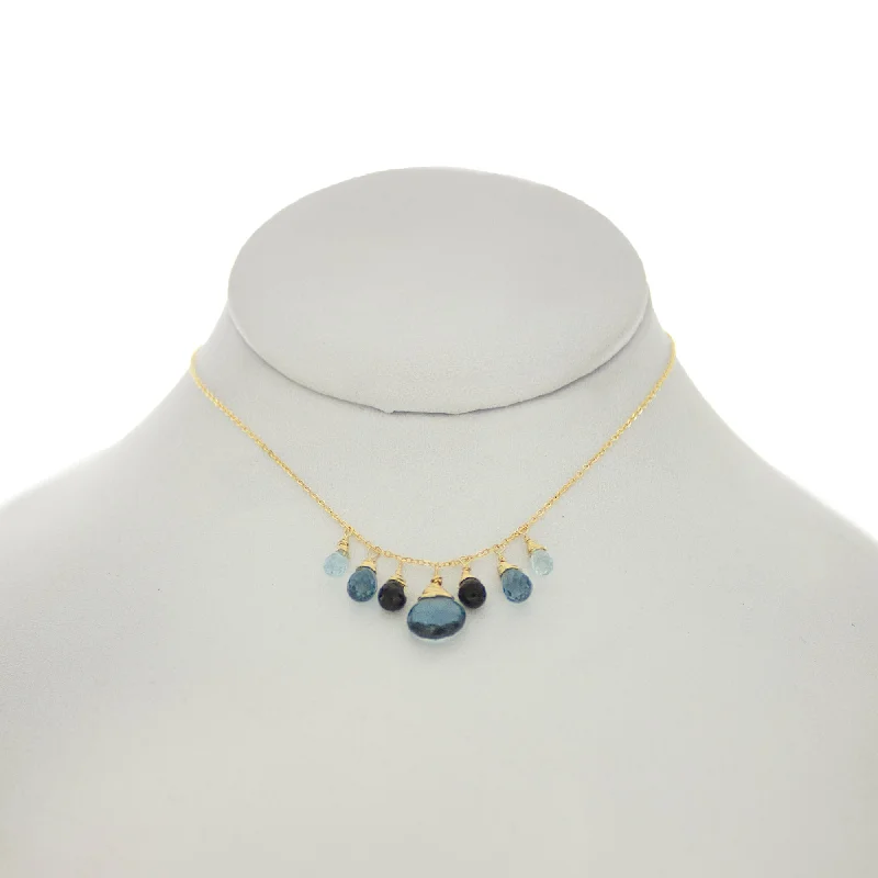 Shades of Blues/Black  - London Blue Topaz, Black Onyx Drop Dangle Necklace