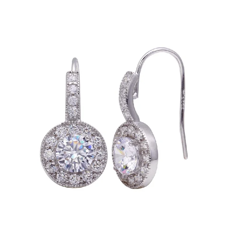 Ladies rings Valentine’s Day-Silver 925 Rhodium Plated Curve Round CZ Hook Earrings - STE00567