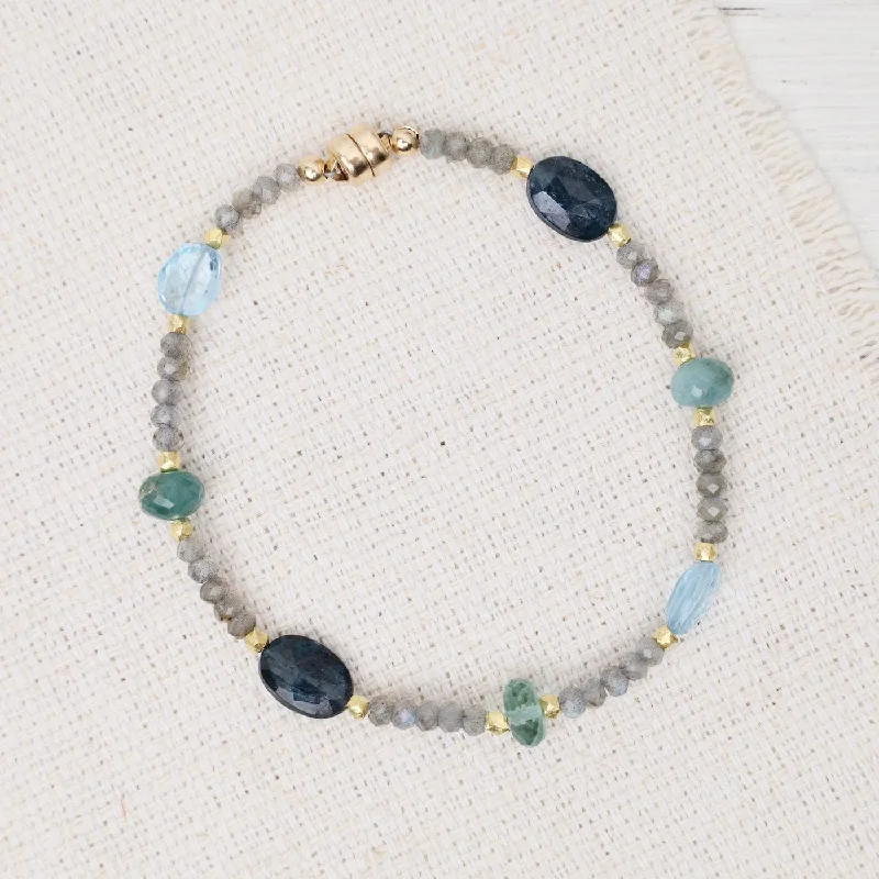 Ladies bracelets personalized-Single Strand Labradorite Indigo kyanite Magnetic Bracelet