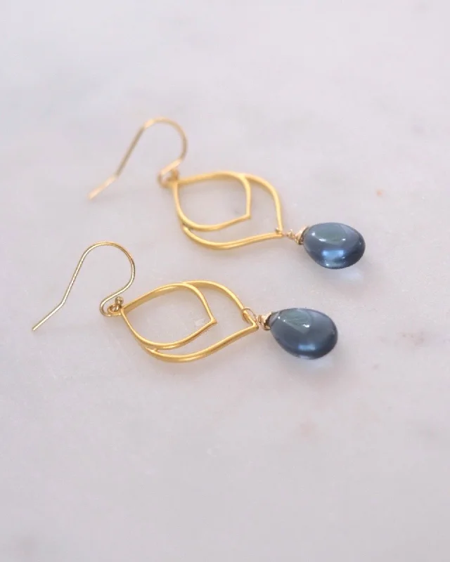 Ladies rings friendship rings-Siberian Blue Quartz Leaf Earrings