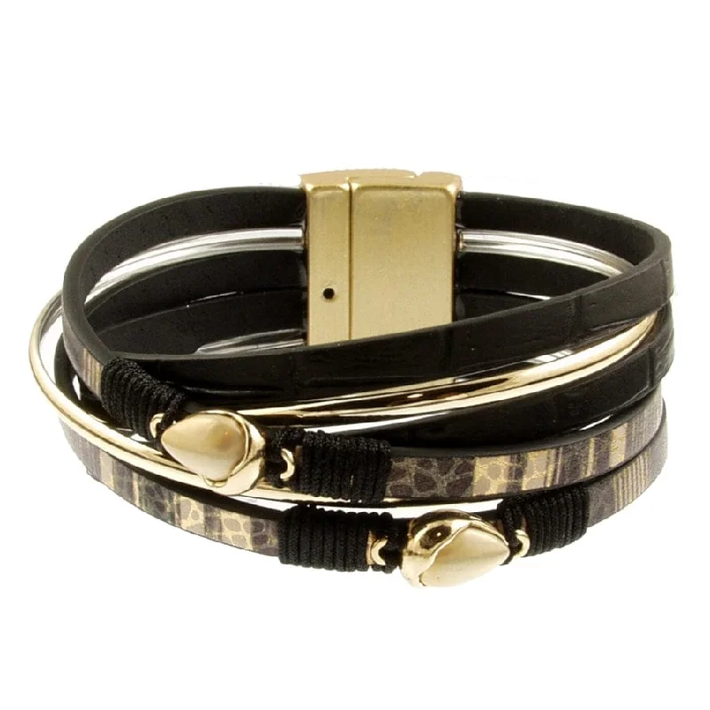 Ladies bracelets subtle luxury-Matte Gold Black Metallic Print Bracelet