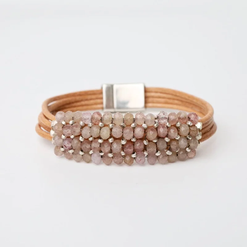 Ladies bracelets discount offers-Muscovite & Sterling Detail On Multi Strand Leather Bracelet