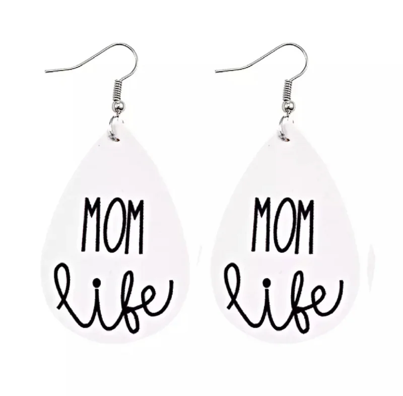 Ladies rings star accents-Mom Life Leather Drop Earrings