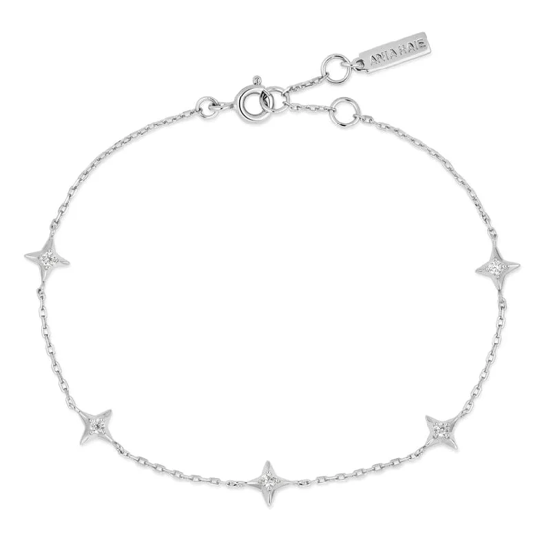 Ladies bracelets 2025 trends-Silver Stars Station Bracelet