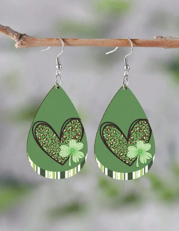 Ladies rings latest designs-Vintage Wooden St. Patrick's Day Drop Earrings