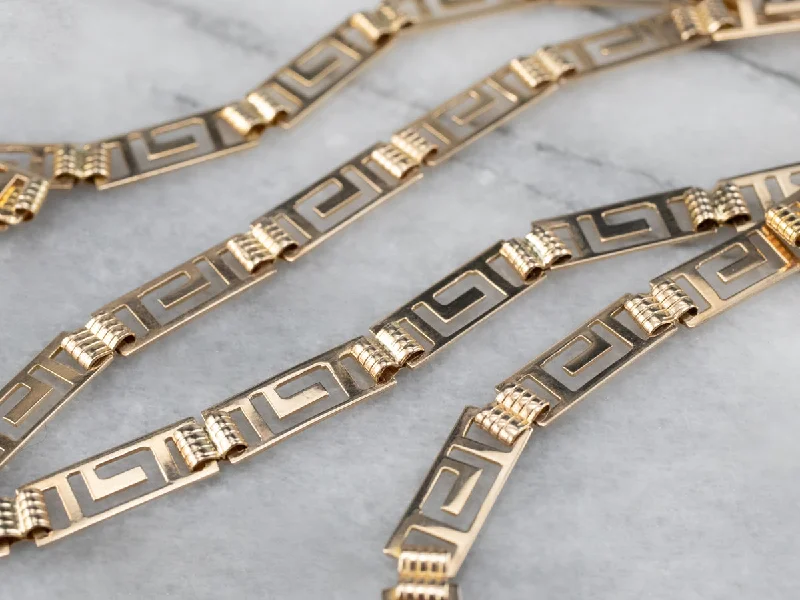 Gold Greek Key Pattern Link Necklace