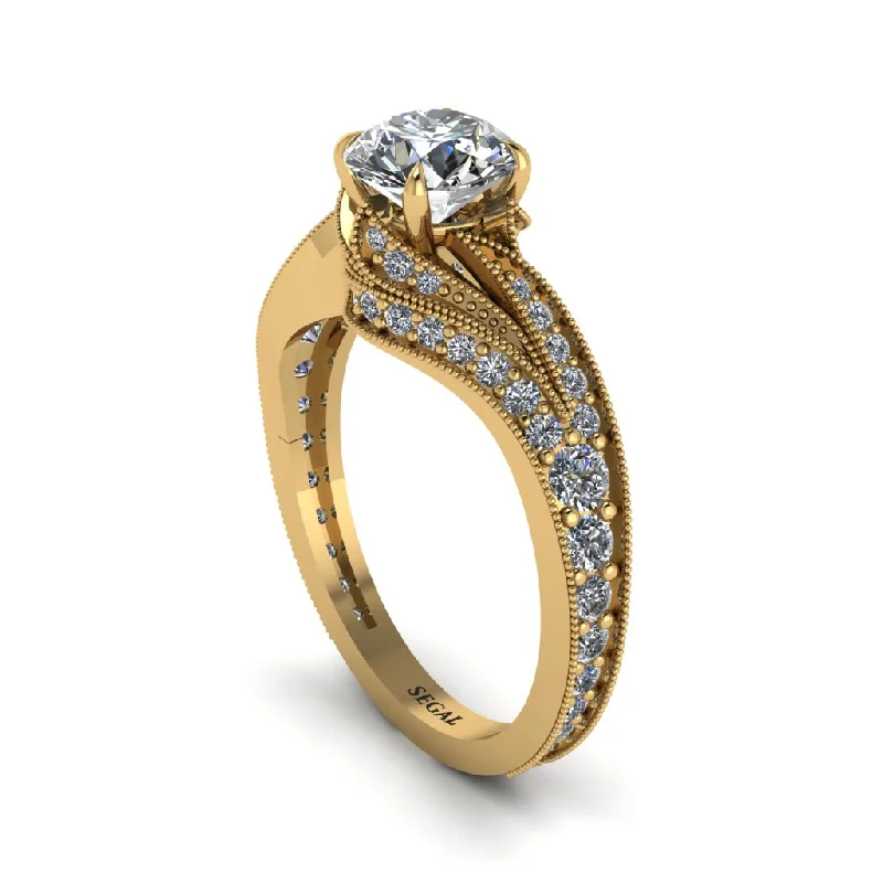 Ladies engagement rings upgrade styles-Diamond 14K Gold Pave Engagement Ring - Magnolia No. 1