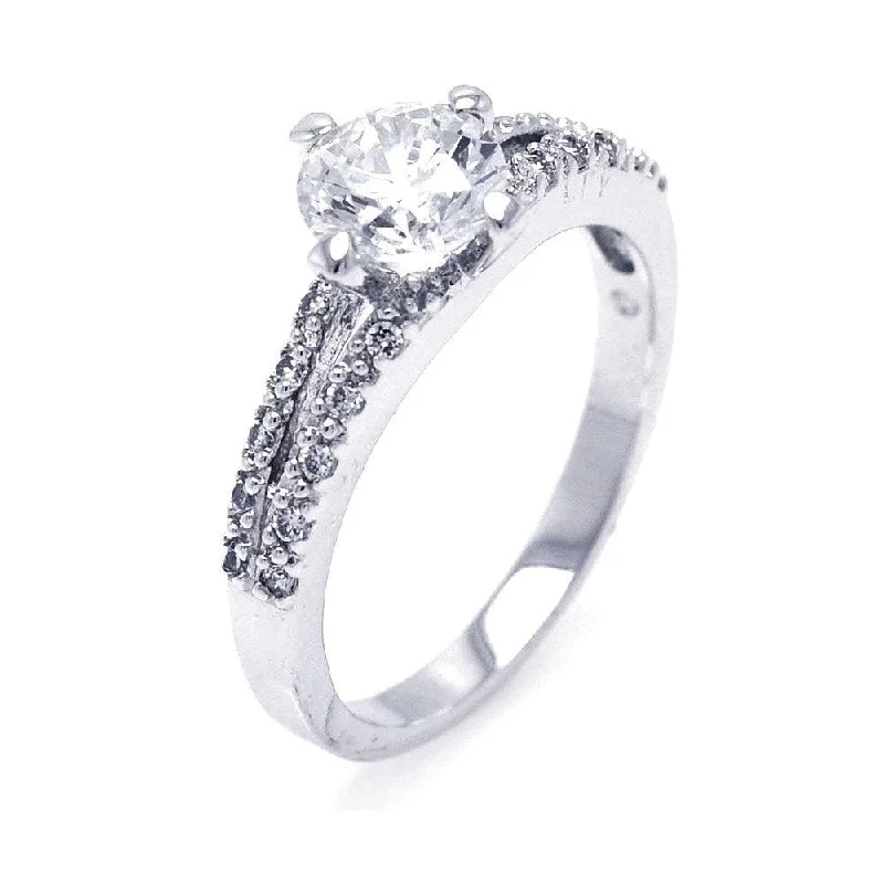 Ladies rings age suitability-Silver 925 Rhodium Plated Round Center CZ Bridal Ring - BGR00253