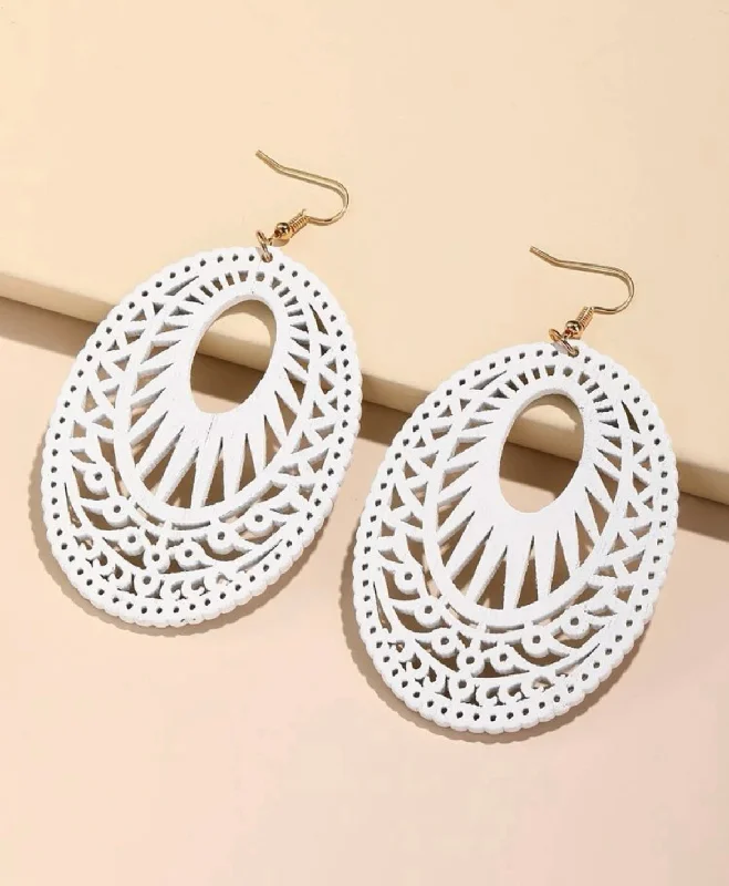 Ladies rings index finger-White Hollow Oval Drop Earrings