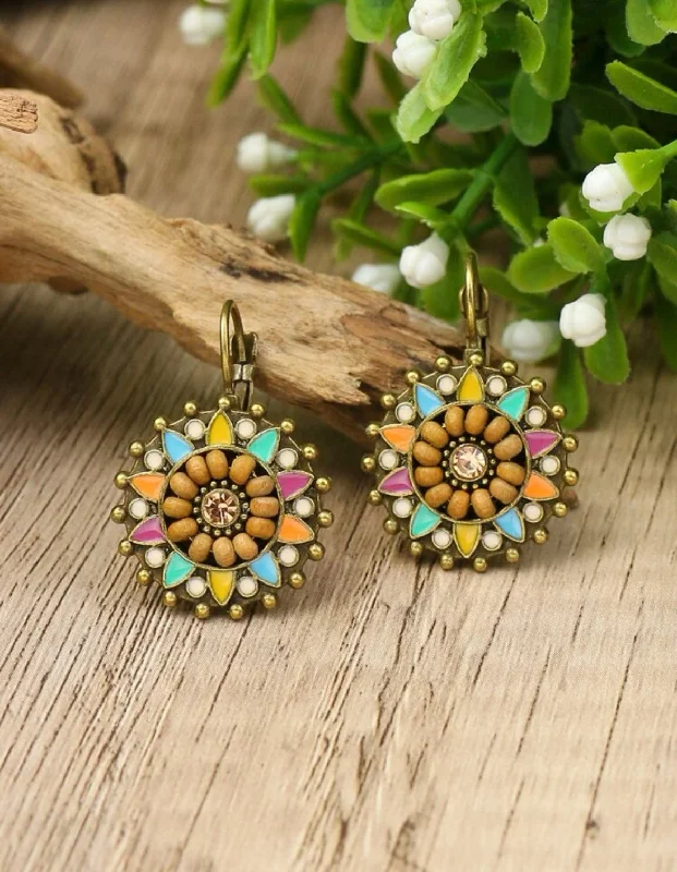 Ladies rings minimalist appeal-Round Multicolored Floral Huggie Earrings