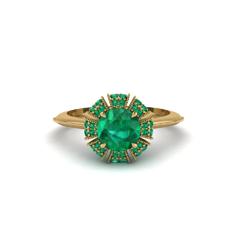 Ladies engagement rings matching pairs-Emerald Crown Halo Engagement Ring - Annie No. 19