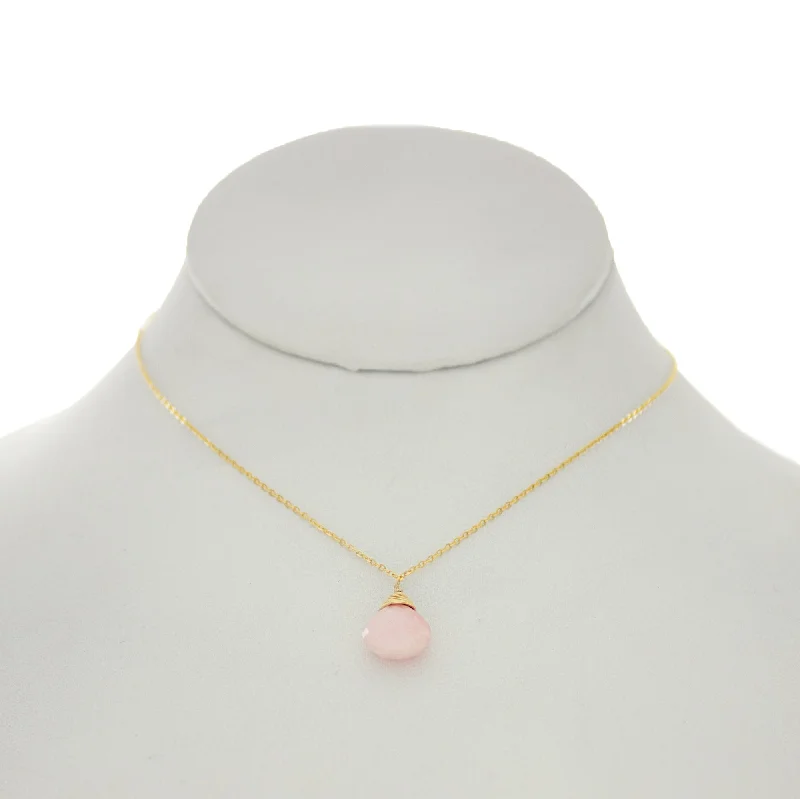 Rose Pompadour- Pink Opal Drop Necklace