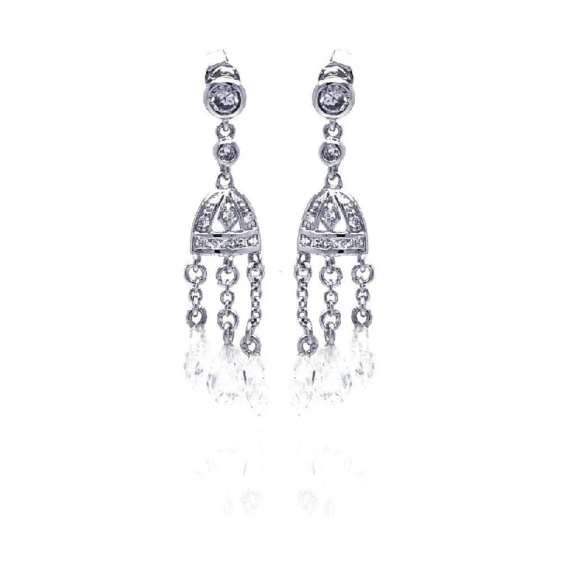 Ladies rings handmade crafts-Clearance-Silver 925 Rhodium Plated Chandelier CZ Dangling Earrings - STE00145