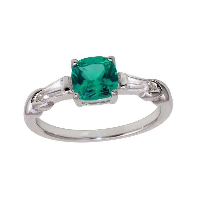 Ladies rings hypoallergenic-Rhodium Plated 925 Sterling Silver Teal CZ Stone Ring - BGR01237