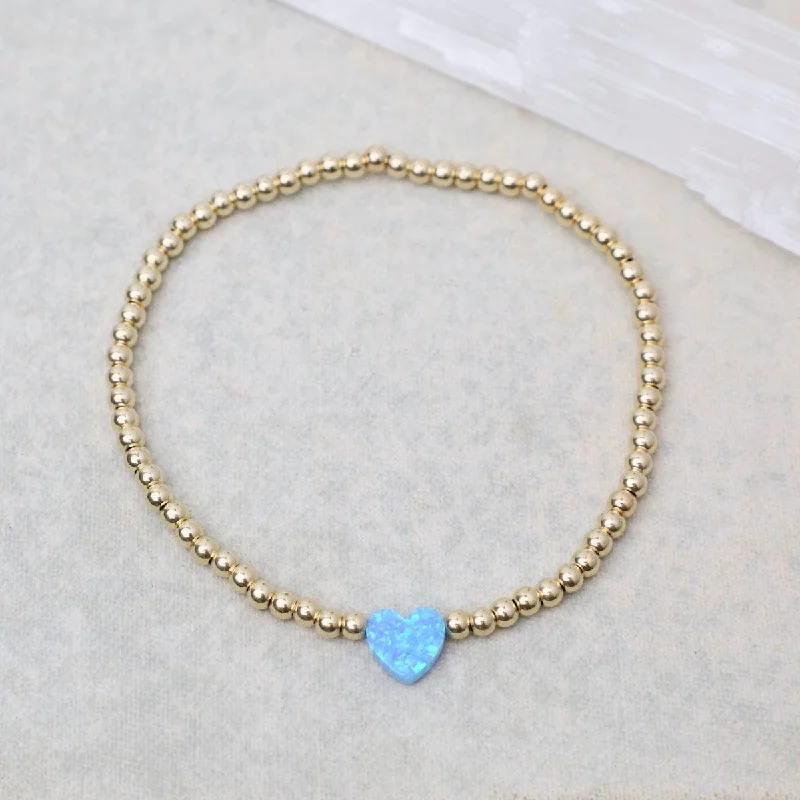 Ladies bracelets cute accents-Blue Opal Heart Gold Filled Ball Bracelet