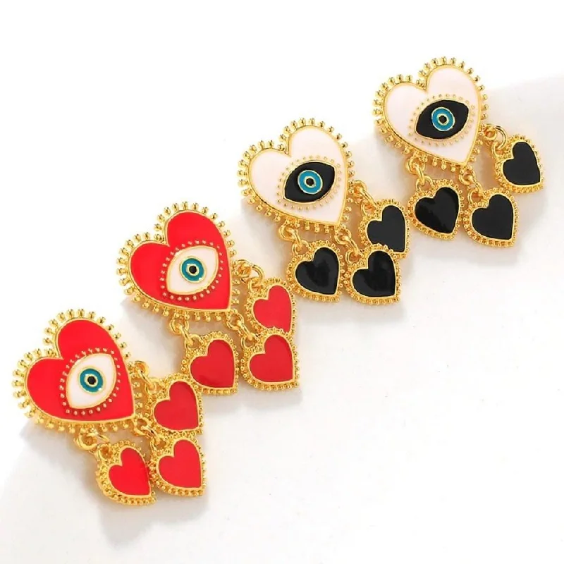 Ladies rings everyday wear-Evil Eye Heart Shaped Earrings