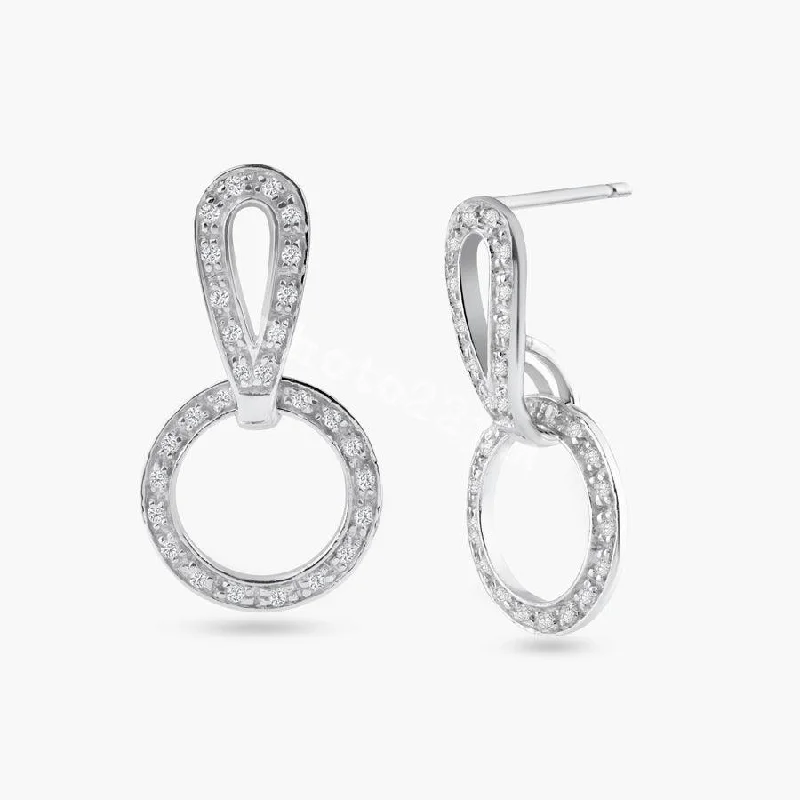 Ladies rings lightweight picks-Silver 925 Rhodium Plated Two Piece Round Movable CZ Dangling Earrings - STE00099