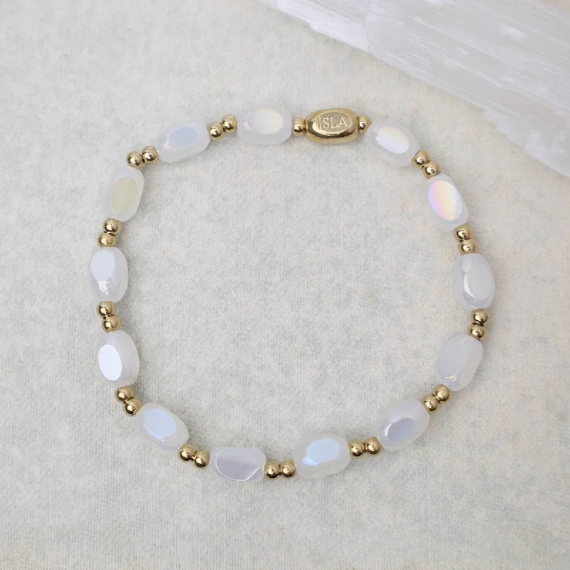 Ladies bracelets synthetic jewels-All In Pop Of Color Bracelet in White Cap & Gold