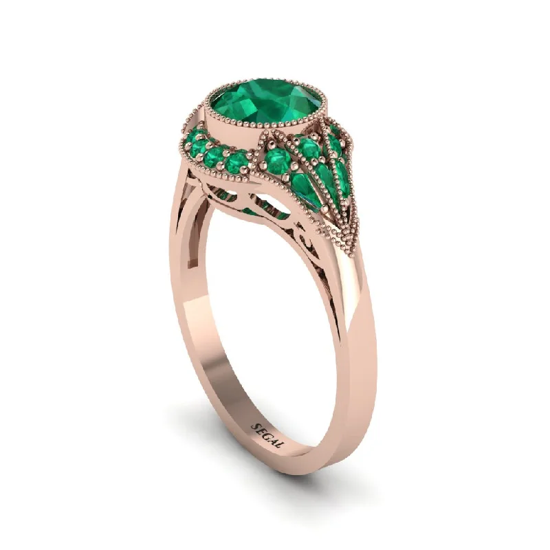 Ladies engagement rings silver tones-Emerald Vintage-Inspired Besel Engagement Ring - Makenzie No. 20