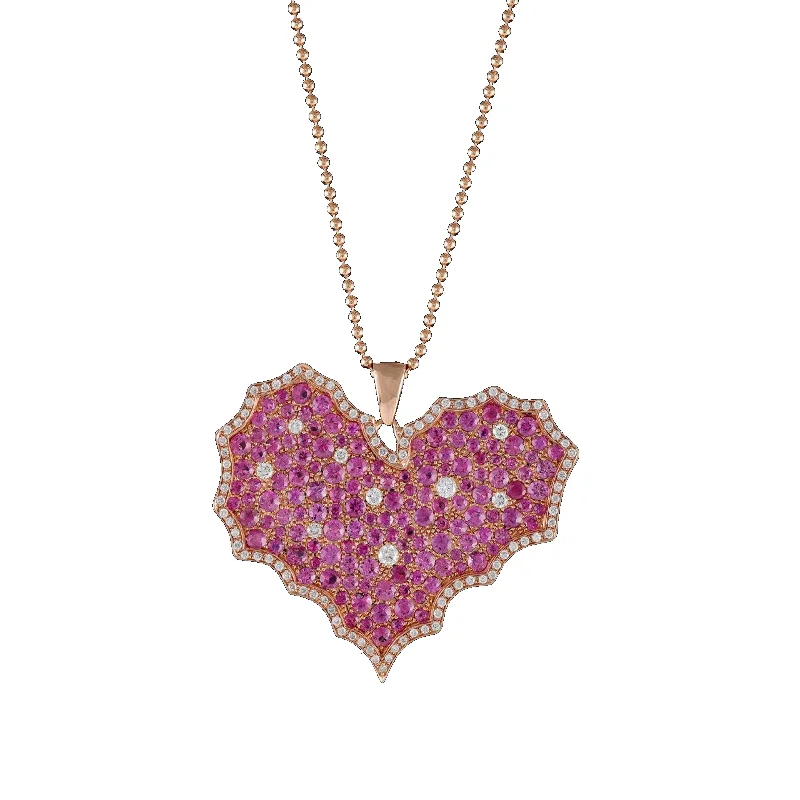 Wavy Ruby Diamond Heart Necklace