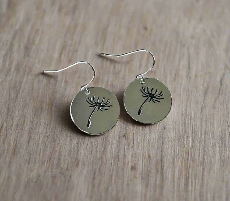 Ladies rings global brands-Dainty Round Silver Wildflower Dangle Earrings