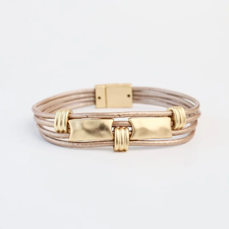 Ladies bracelets handmade crafts-Matte Gold Champagne Rectangle Bracelet