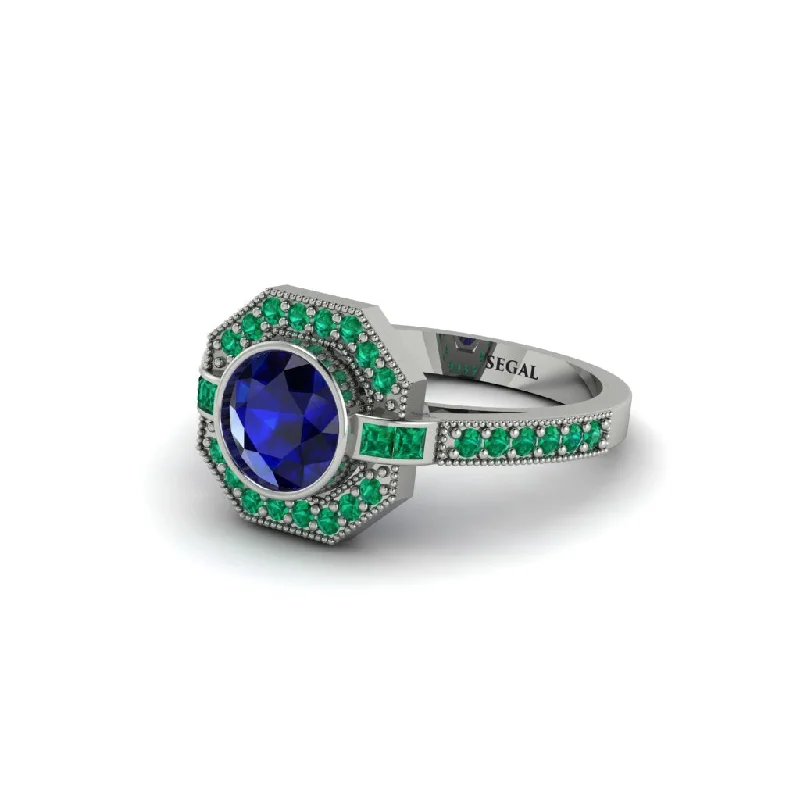 Ladies engagement rings limited editions-Emerald Octagon Halo Engagement Ring - Leia No. 30