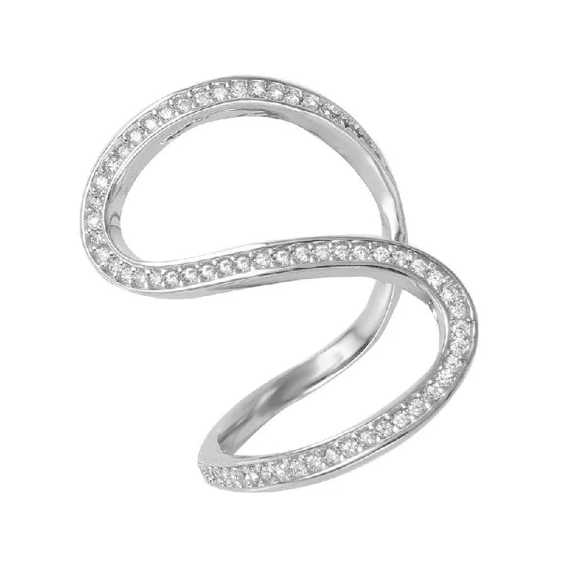 Ladies rings Valentine’s Day-Silver 925 Rhodium Plated S-Shaped CZ Ring - GMR00048