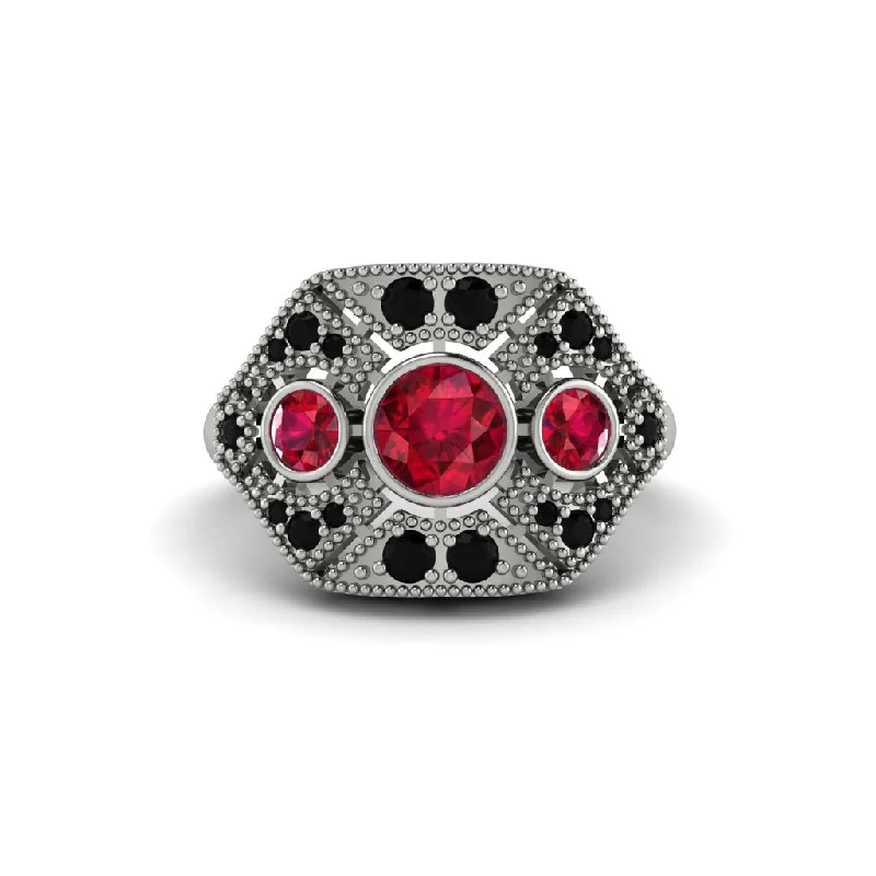 Ladies engagement rings halo settings-Ruby Art Deco Geometric Engagement Ring - Haven No. 42